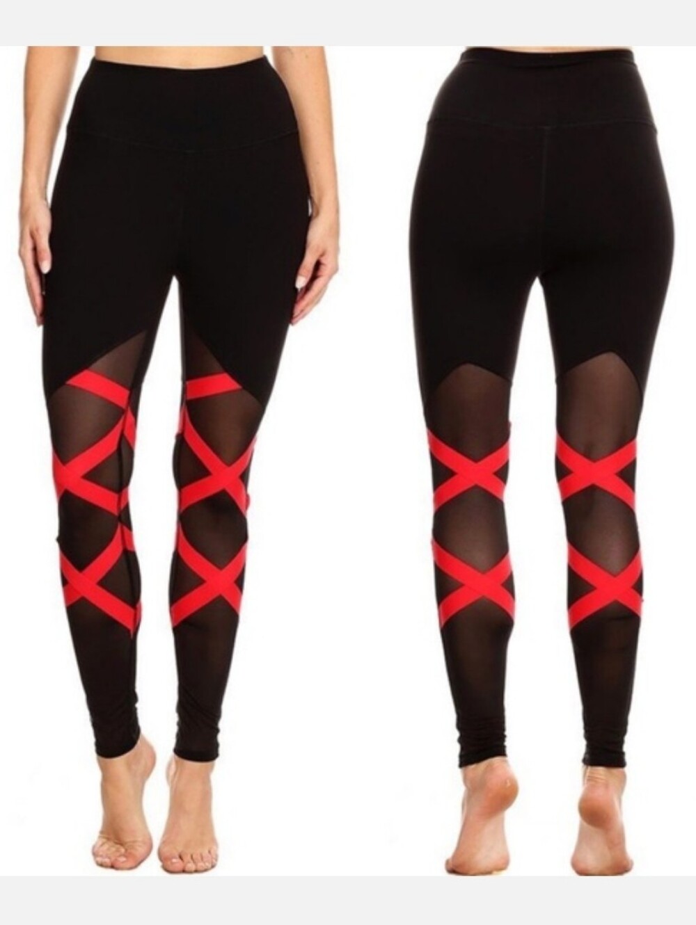 NWT! 'LA Society' Black Leggings with Red Crisscross Mesh Panels - $79.99
